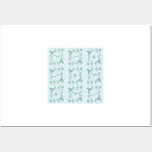 Modern checker with floral wreath and Scandinavian animals | blue monotone Posters and Art